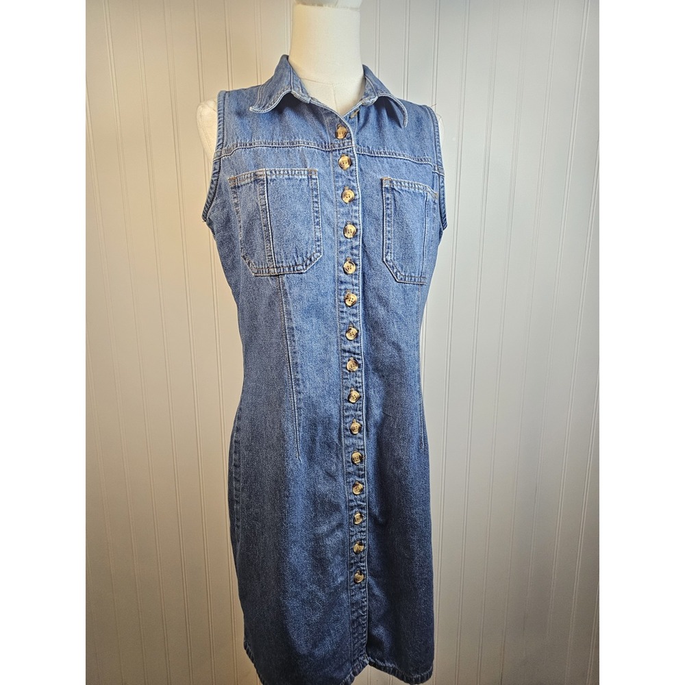 Bill Blass Vintage Y2K Denim Dress Women's Size 10 Made in USA 100% Cotton